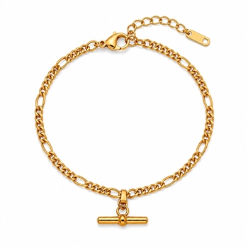T-bar Cuban  Chain Bracelet in Gold