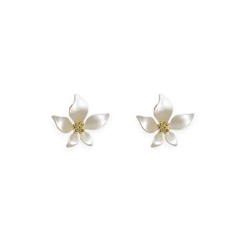 Flower Earrings in Snow White Satin