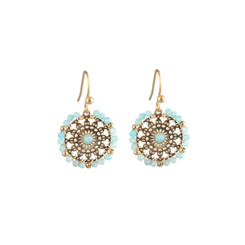 Natural Stone Aqua Beaded Earring  in 14kt Gold Plate