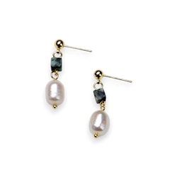 Natural Stone Drop Earrings with Freshwater Pearl in Gold