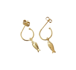 Fish Pendant Earrings in Gold & Crystal Quartz