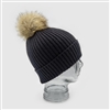 Cashmere Blend Faux Fur Pom-Pom Hat in Black