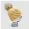 Cashmere Blend Faux Fur Pom-Pom Hat in Flax