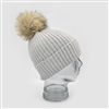 Cashmere Blend Faux Fur Pom-Pom Hat in Light Grey
