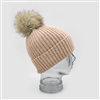 Cashmere Blend Faux Fur Pom-Pom Hat in Nude Pink