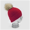 Cashmere Blend Faux Fur Pom-Pom Hat in Red