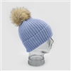 Cashmere Blend Faux Fur Pom-Pom Hat in Blue