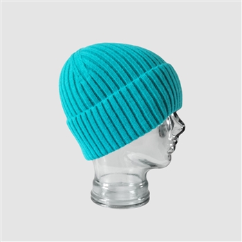 Ribbed Cashmere Blend Beanie Hat in Turquoise