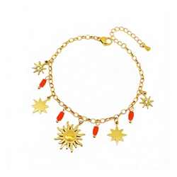 Sun and Star Charm Bracelet in Red & Gold