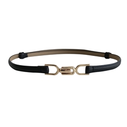 Adjustable Belt with Interlocked Buckle in Black