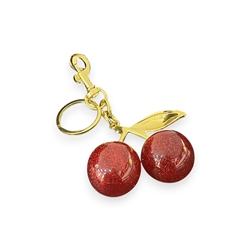 Cherry Bag Charm In Red & Antique gold