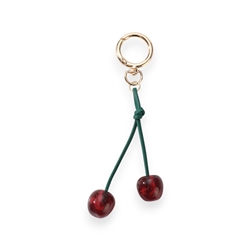 Double Cherry Bag Charm In Red, Green & Gold