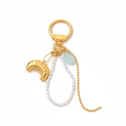 Croissant & Pearl Bag Charm In 18kt Gold