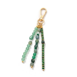 Natural Stone Bag Charm In Green & Gold