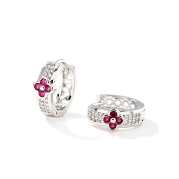 Ruby Pink Clover Embellished Huggies