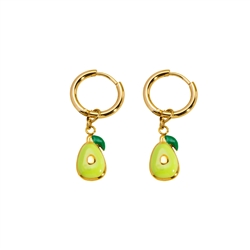 Green Avocado Charm Hoop Earrings