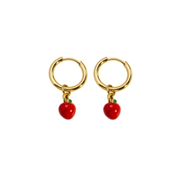 Red Apple Charm Hoop Earrings
