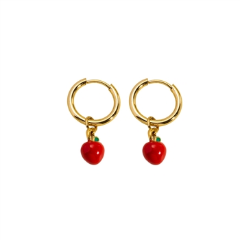 Red Apple Charm Hoop Earrings