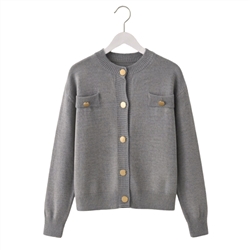 Boxy Cardigan with Gold Button Detail