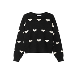 Chunky Knit Heart Jumper in Black