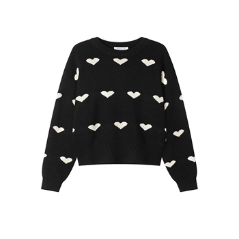 Chunky Knit Heart Jumper in Black