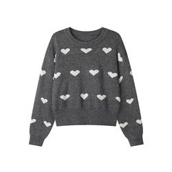 Chunky Knit Heart Jumper in Grey