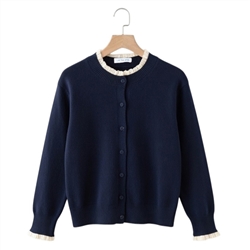 Lace Trimmed Cardigan in Navy