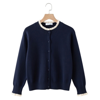 Lace Trimmed Cardigan in Navy