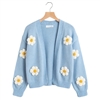 Daisy Applique Open Cardigan in Pale Blue