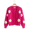 Daisy Applique Open Cardigan in Hot Pink