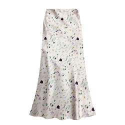 White Floral Satin Slip Skirt