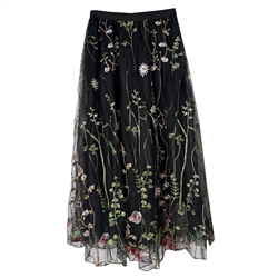 Embroidered Meadow Tulle Skirt in Black