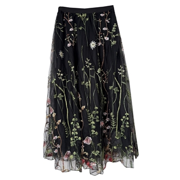 Embroidered Meadow Tulle Skirt in Black