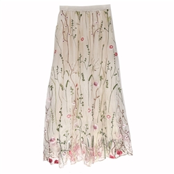Embroidered Meadow Tulle Skirt in Cream