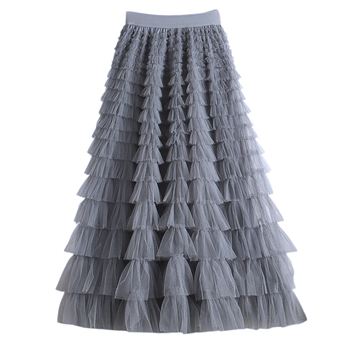 Tiered Ruffle Skirt in Grey