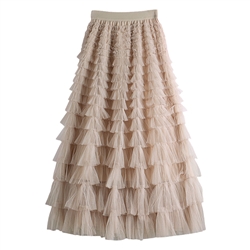 Tiered Ruffle Skirt in Latte