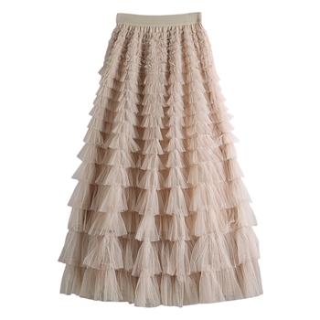 Tiered Ruffle Skirt in Latte