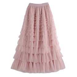 Tiered Ruffle Skirt in Soft Pink