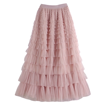 Tiered Ruffle Skirt in Soft Pink