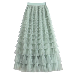 Tiered Ruffle Skirt in Pistachio Green
