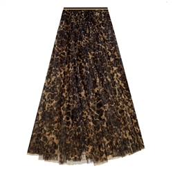 Brown Large Leopard Print Tulle Layer Skirt