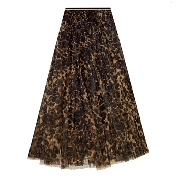 Brown Large Leopard Print Tulle Layer Skirt