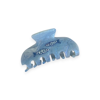 Swimming Fish Claw Clip in Blue Marble Glitter