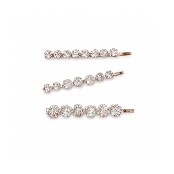 Trio of Circular Gem Hair Slides in Gold