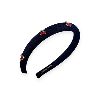 Dark Denim Hairband With Red Cherry Detail