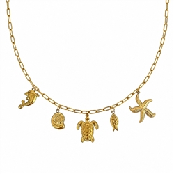 Sealife Drop Charm Necklace in Gold
