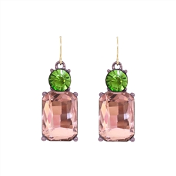 Pink and Green Twin Gem Earrings