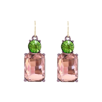 Pink and Green Twin Gem Earrings
