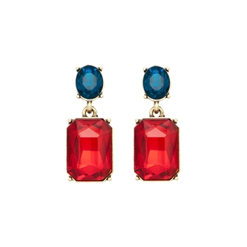 Fire Red Oval Twin Gem Post Earrings