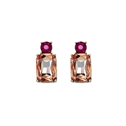 Amber and Pink Mini Gem Earring in Antique Gold